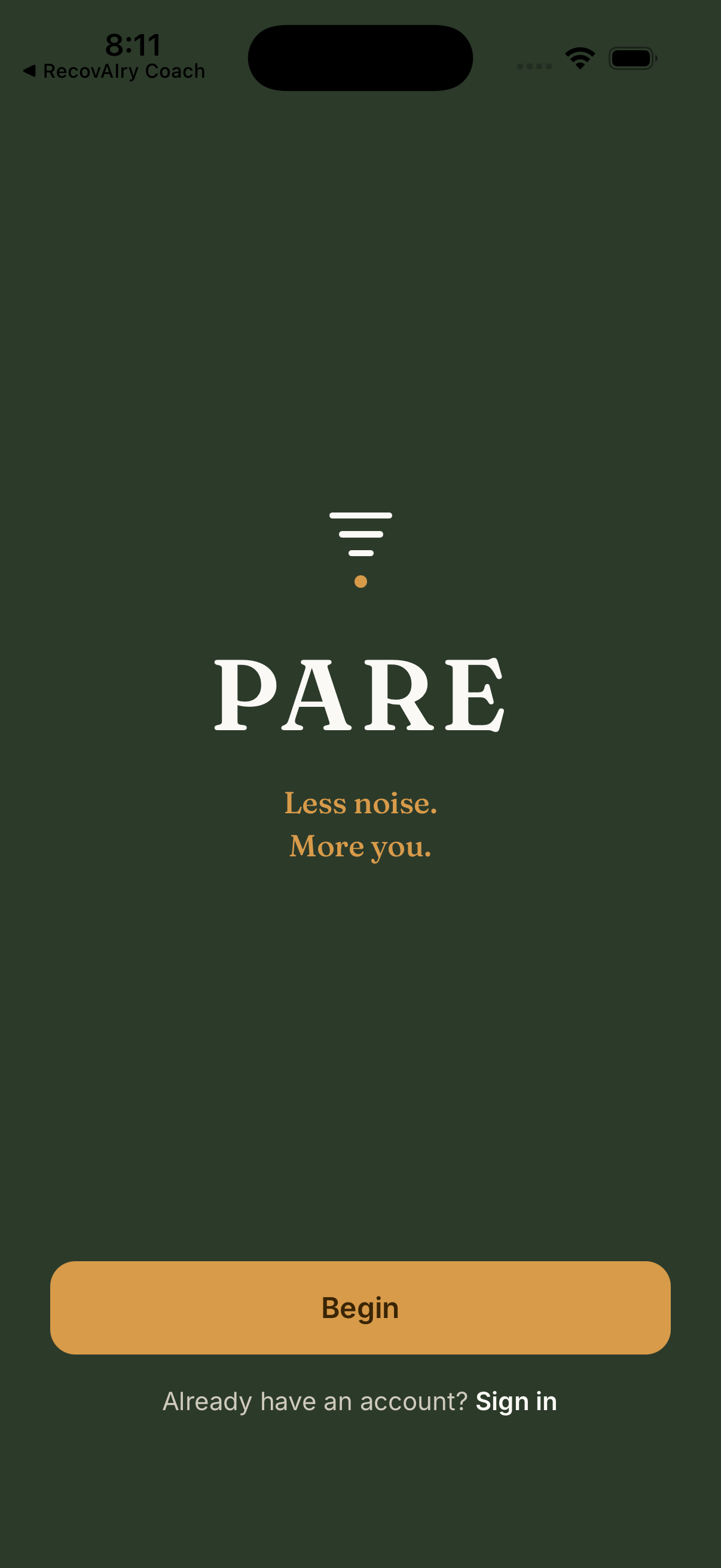 Pare opening screen
